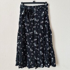 NWOT Black Polka Dot Floral Midi Skirt